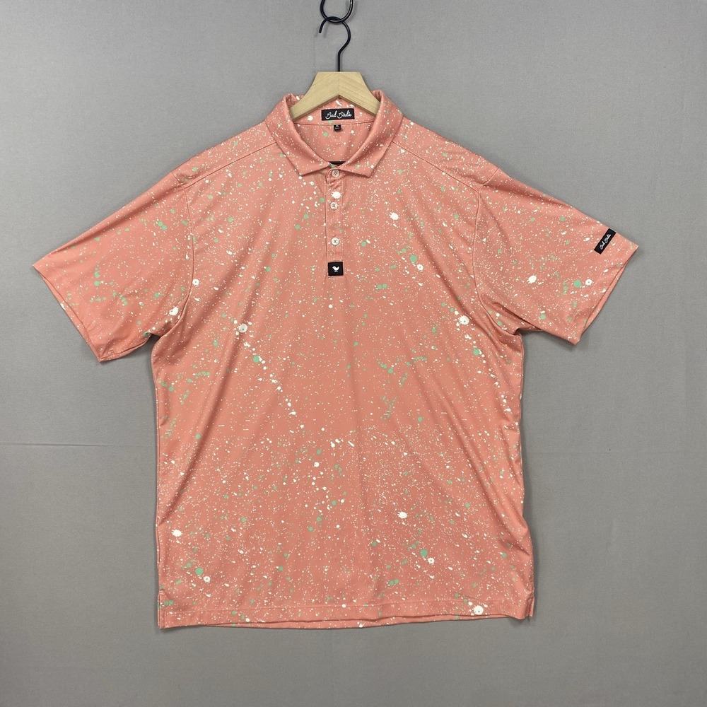 Bad Birdie Paint Splatter Golf Polo Shirt Mens XL AOP Performance Short Sleeve